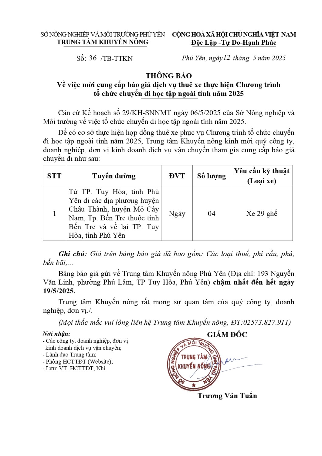 thong bao ve viec moi cung cap bao gia dich vu thue xe thuc hien chuong trinh to chuc chuyen di hoc tap ngoai tinh nam 2025 signed page 0001